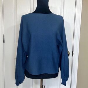 NWT Ekouaer Women’s Size Medium Indigo Blue Pullover Boat Neck Sweater